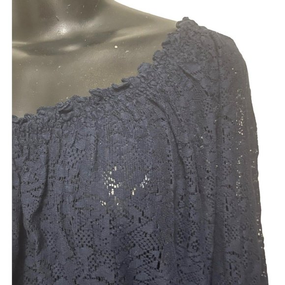 1X Izod Women Sheer Lace Top Elastic Off Shoulder Navy Blue - Picture 5 of 10